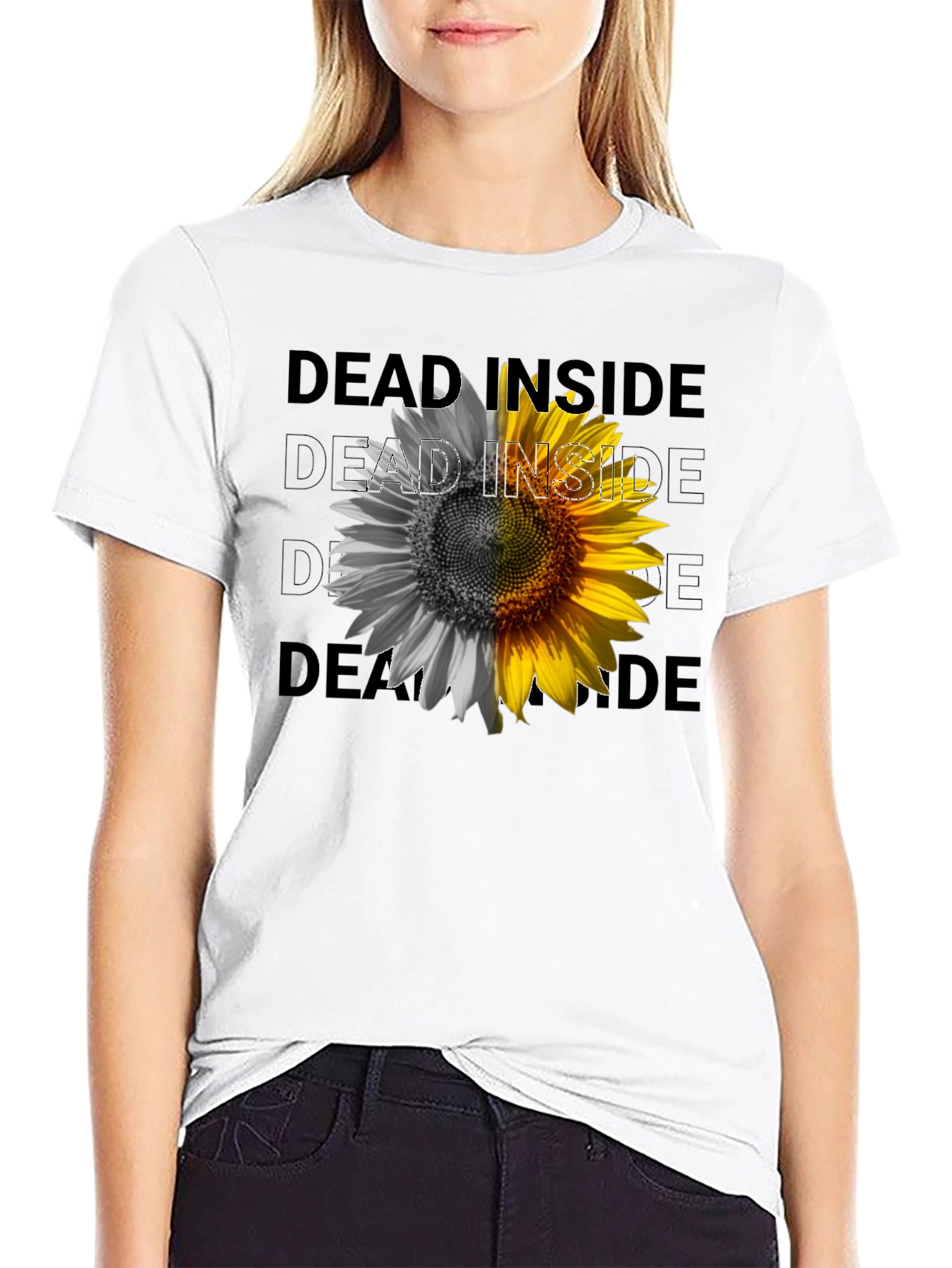 Dead Inside Sunflower Graphic Tee - Black