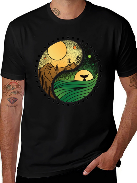 Yin Yang Nature T-Shirt - Mountain & Ocean Design