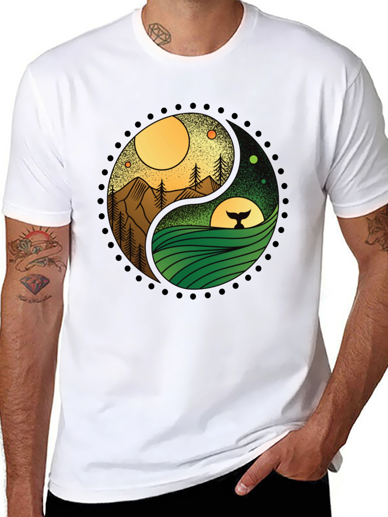 Yin Yang Nature T-Shirt - Mountain & Ocean Design