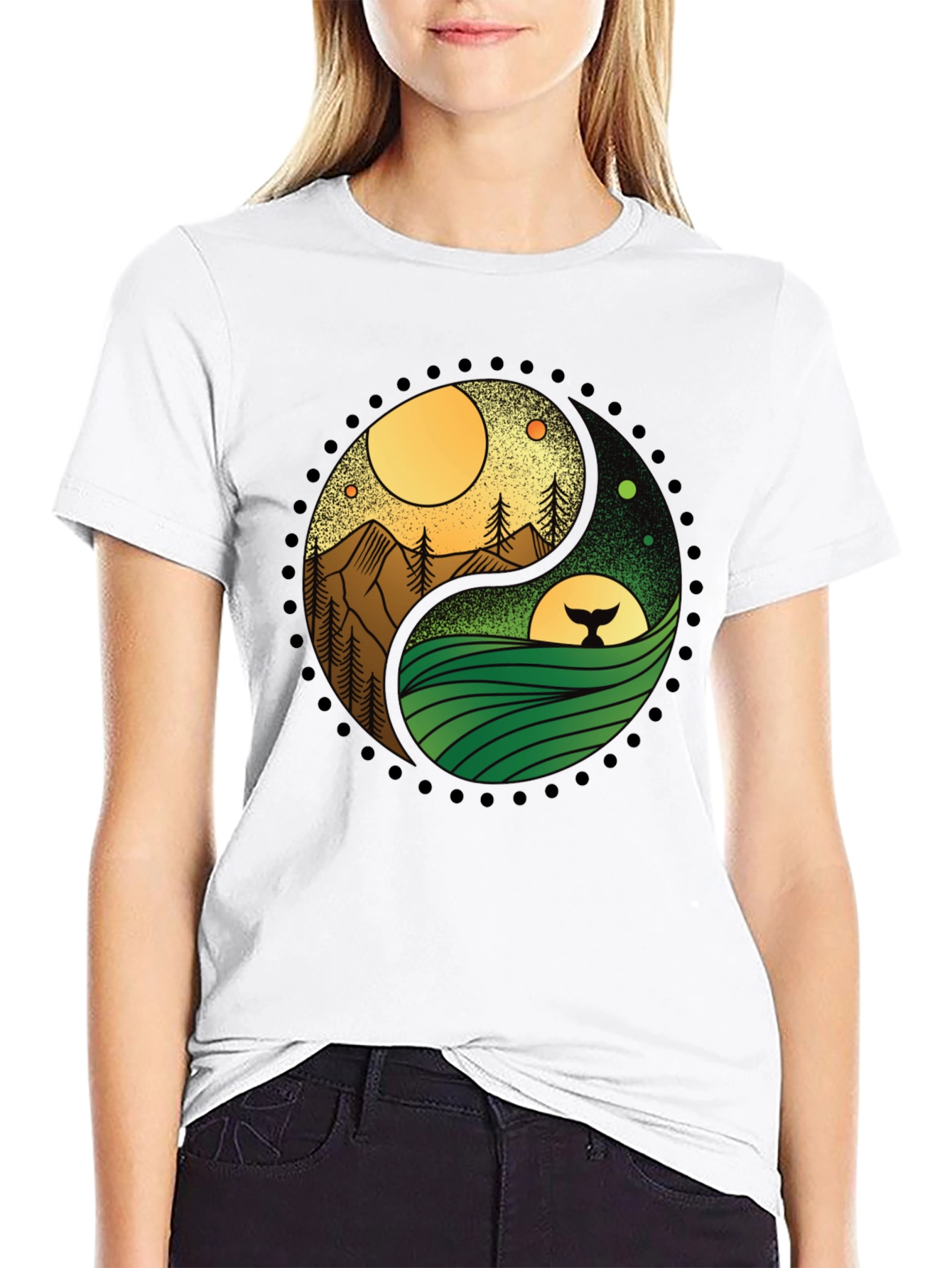 Yin Yang Nature T-Shirt - Mountain & Ocean Design