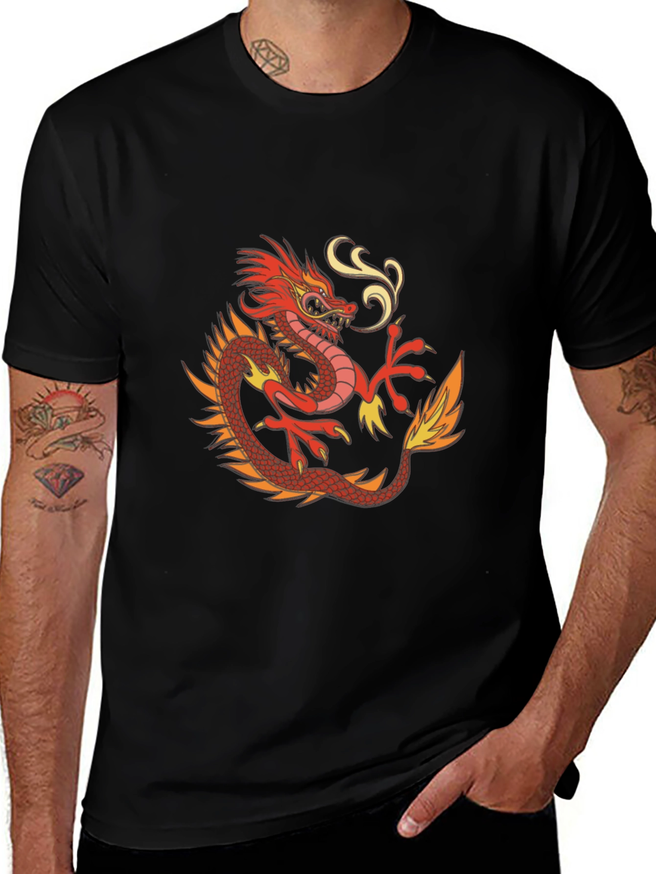 Dragon Graphic Print Mens Black T-Shirt