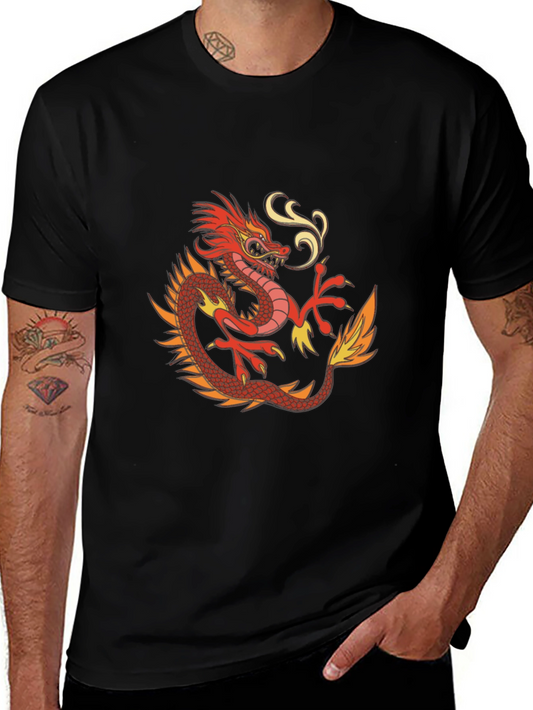 Dragon Graphic Print Mens Black T-Shirt