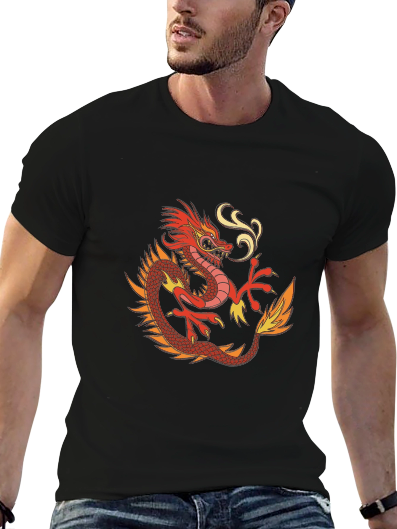 Dragon Graphic Print Mens Black T-Shirt