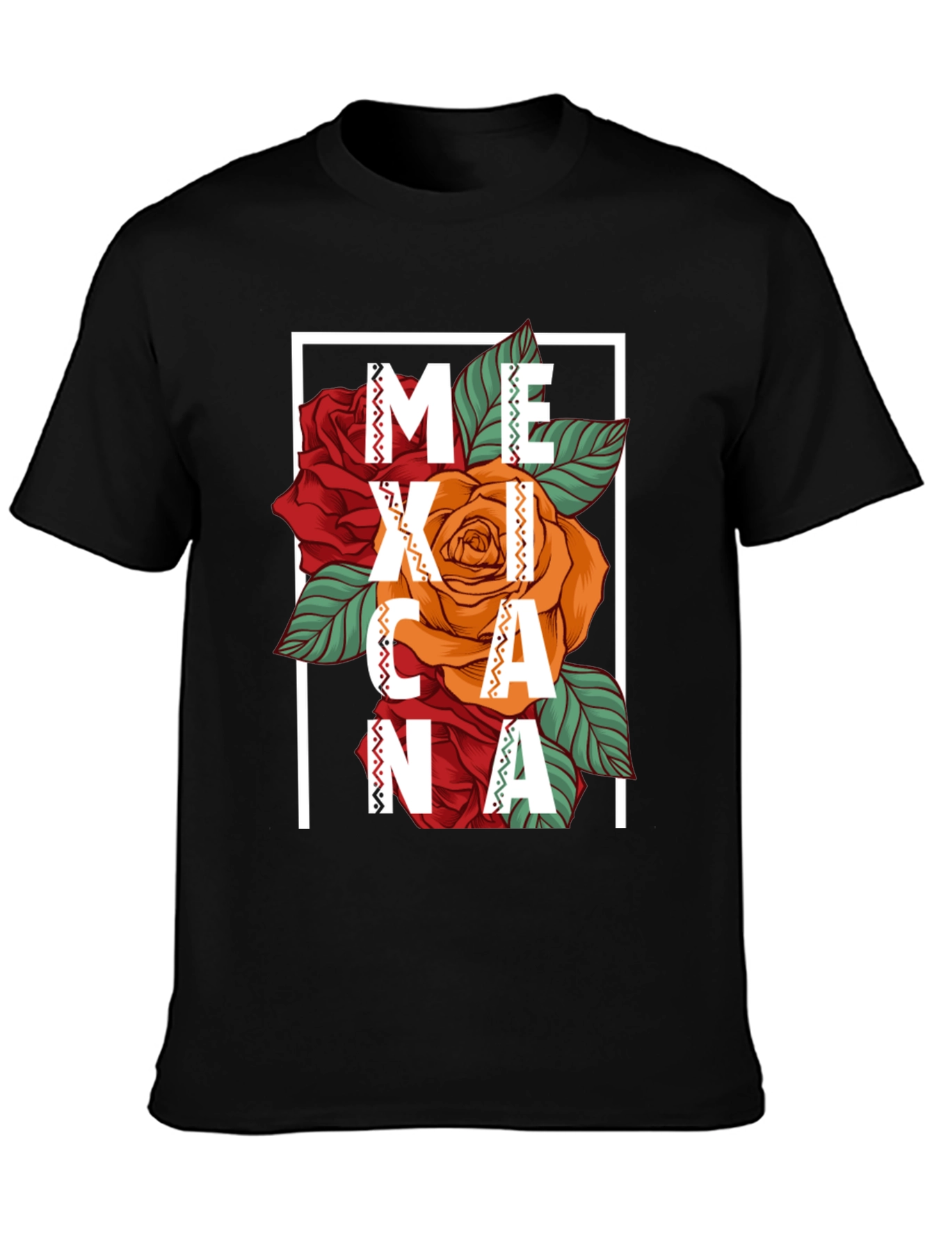 Mexicana Graphic T-Shirt - Floral Design Black