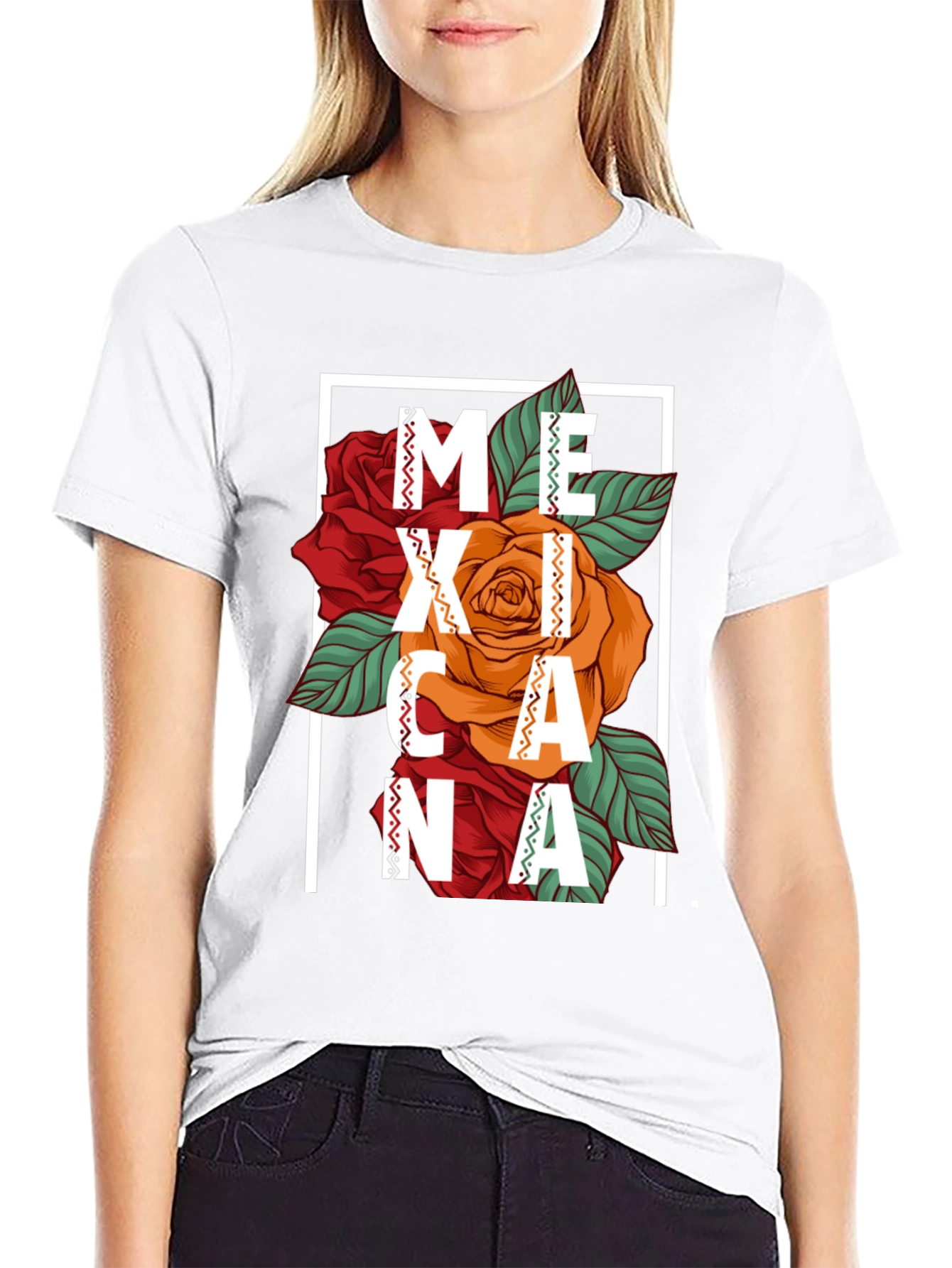 Mexicana Graphic T-Shirt - Floral Design Black