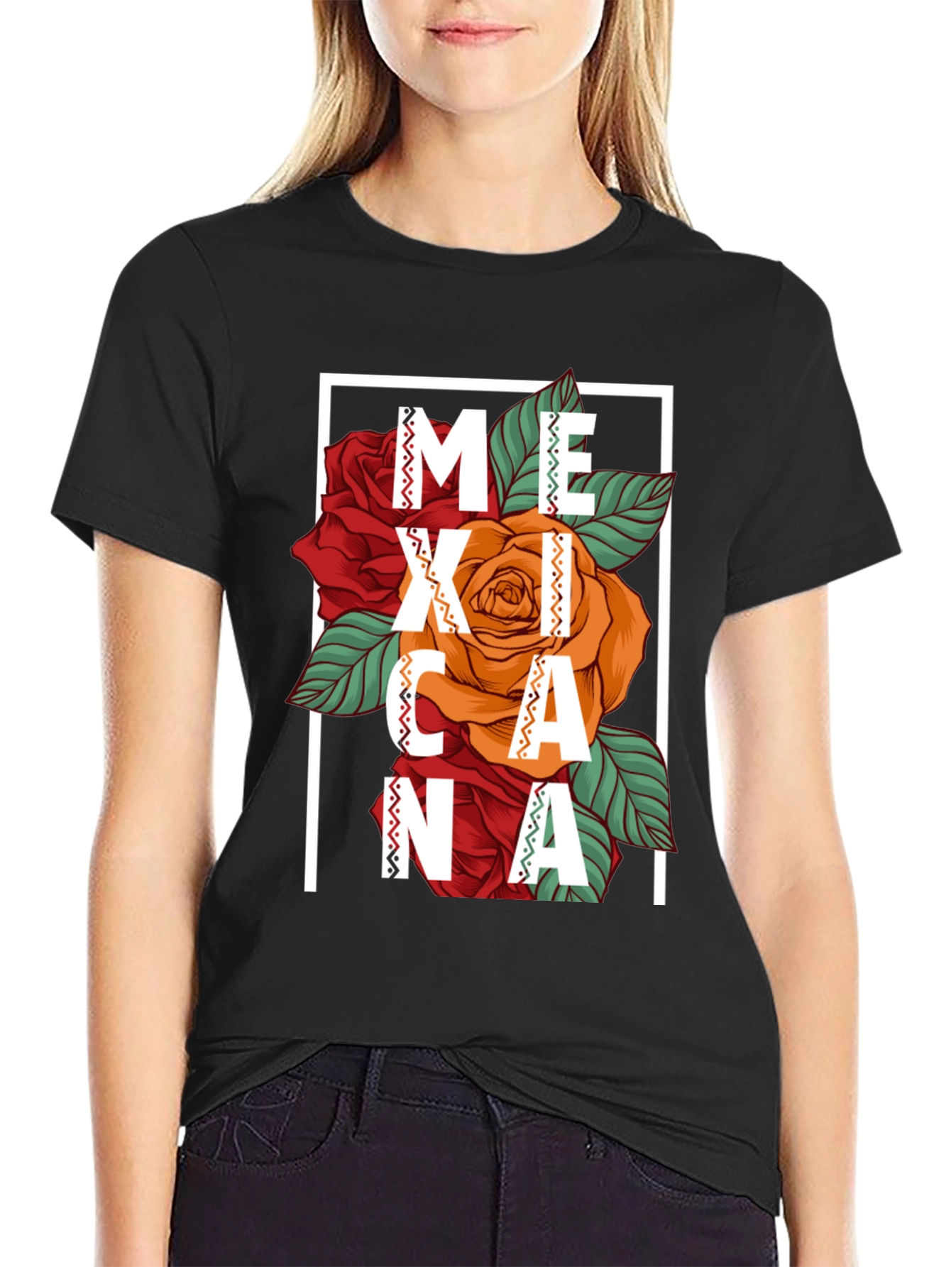 Mexicana Graphic T-Shirt - Floral Design Black