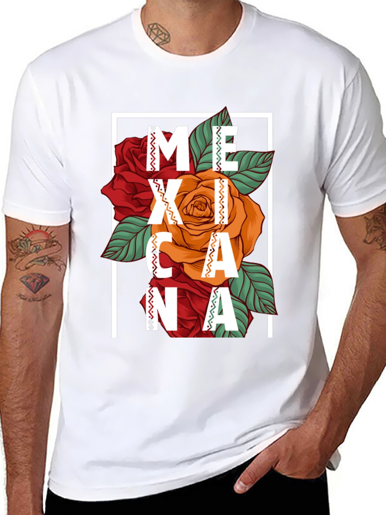 Mexicana Graphic T-Shirt - Floral Design Black