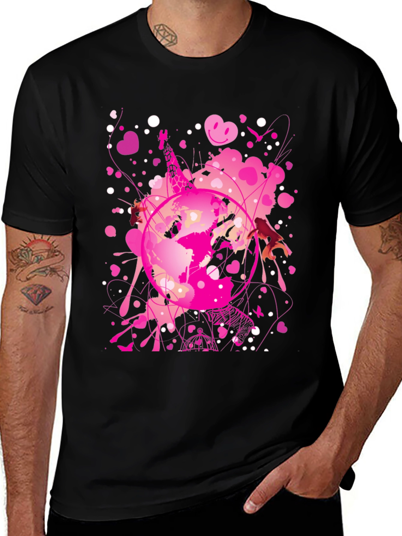 Globe Pink Splash Mens Black T-Shirt
