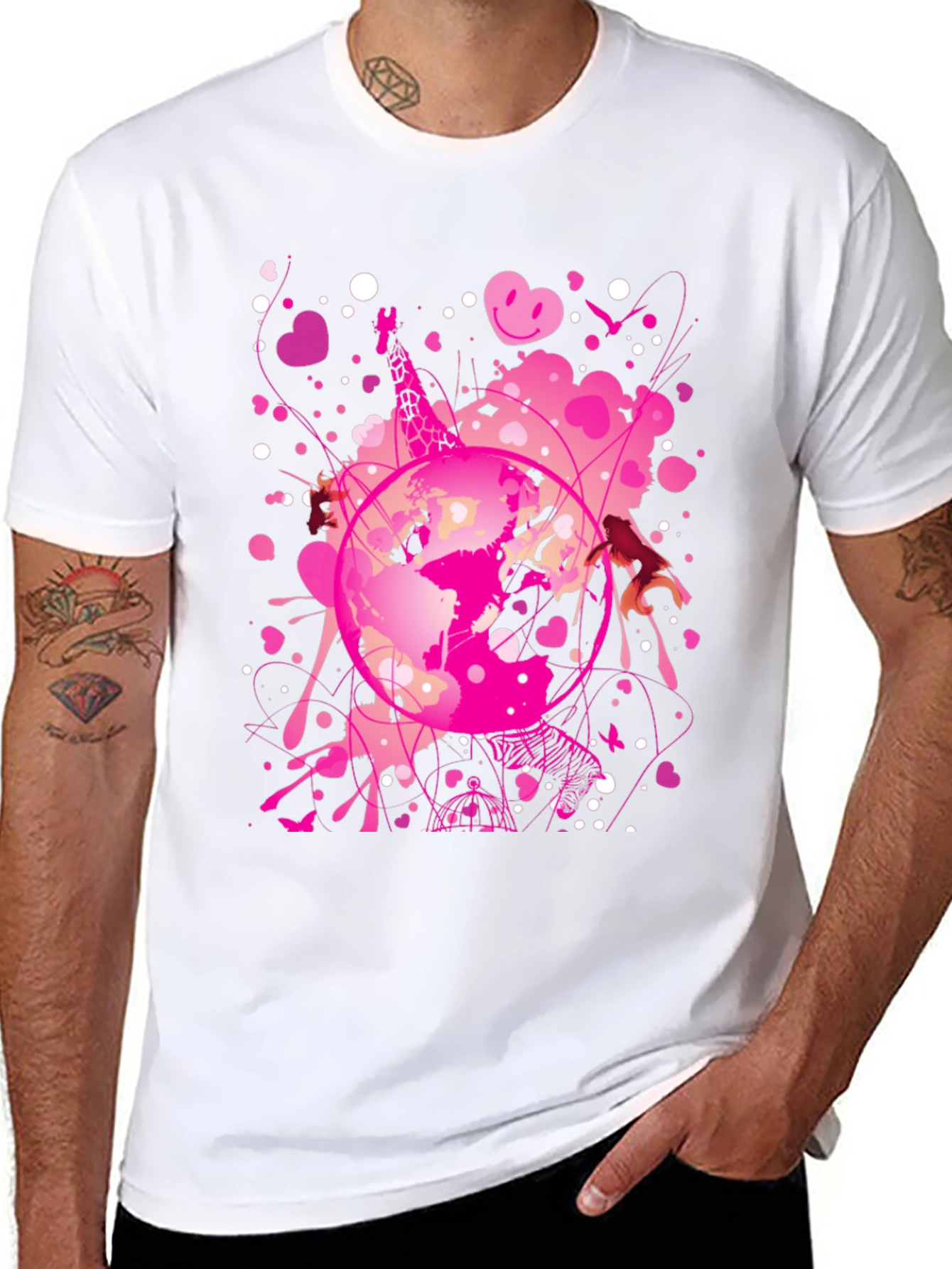 Globe Pink Splash Mens Black T-Shirt
