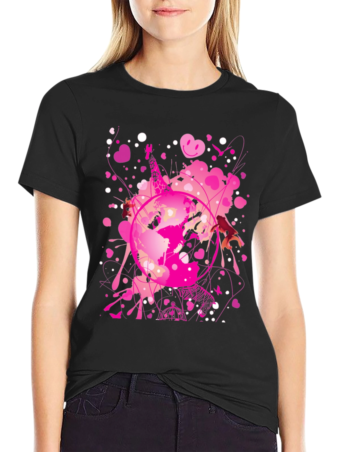 Globe Pink Splash Mens Black T-Shirt