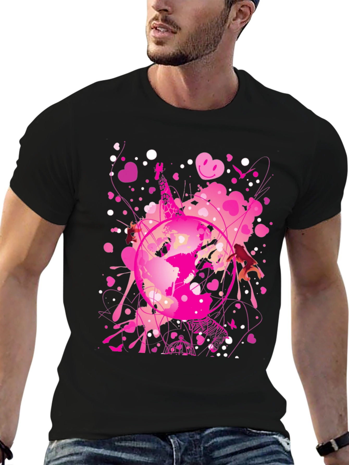 Globe Pink Splash Mens Black T-Shirt