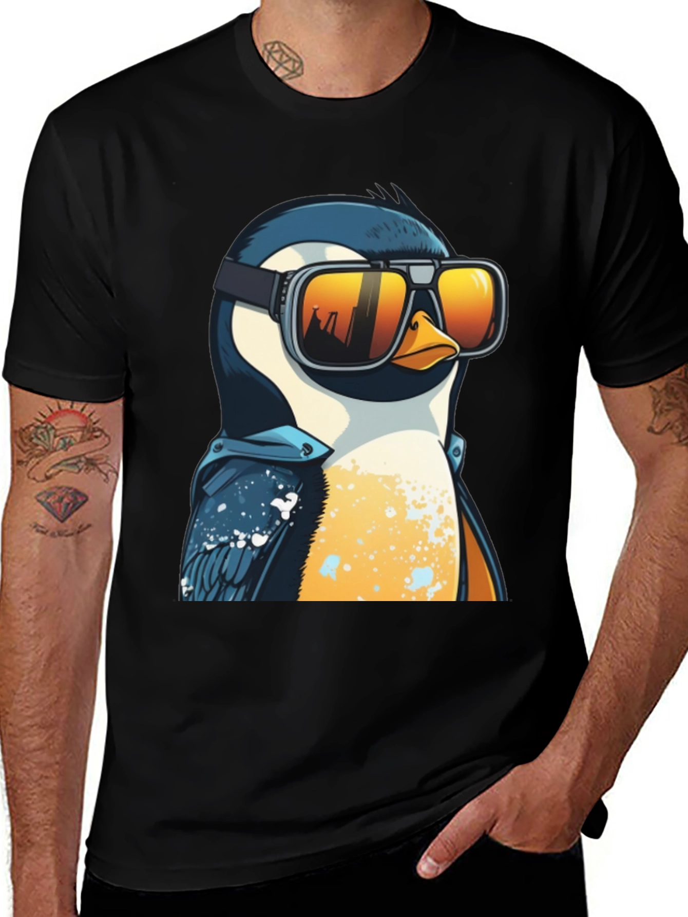 Cool Penguin Graphic Tee - Black Cotton T-Shirt