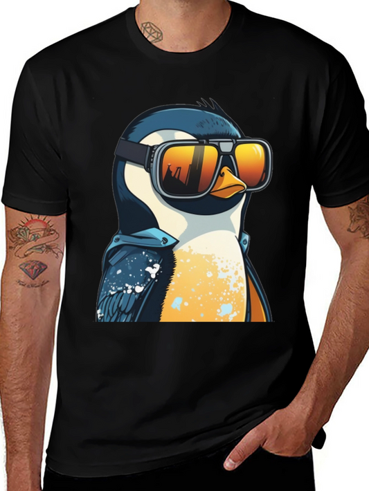 Cool Penguin Graphic Tee - Black Cotton T-Shirt