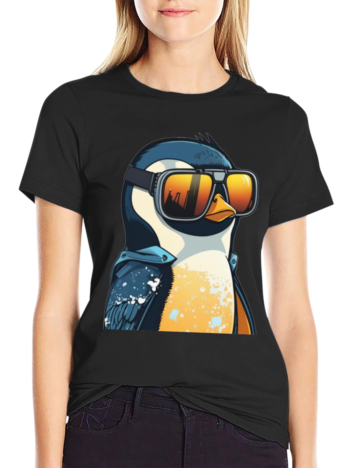 Cool Penguin Graphic Tee - Black Cotton T-Shirt