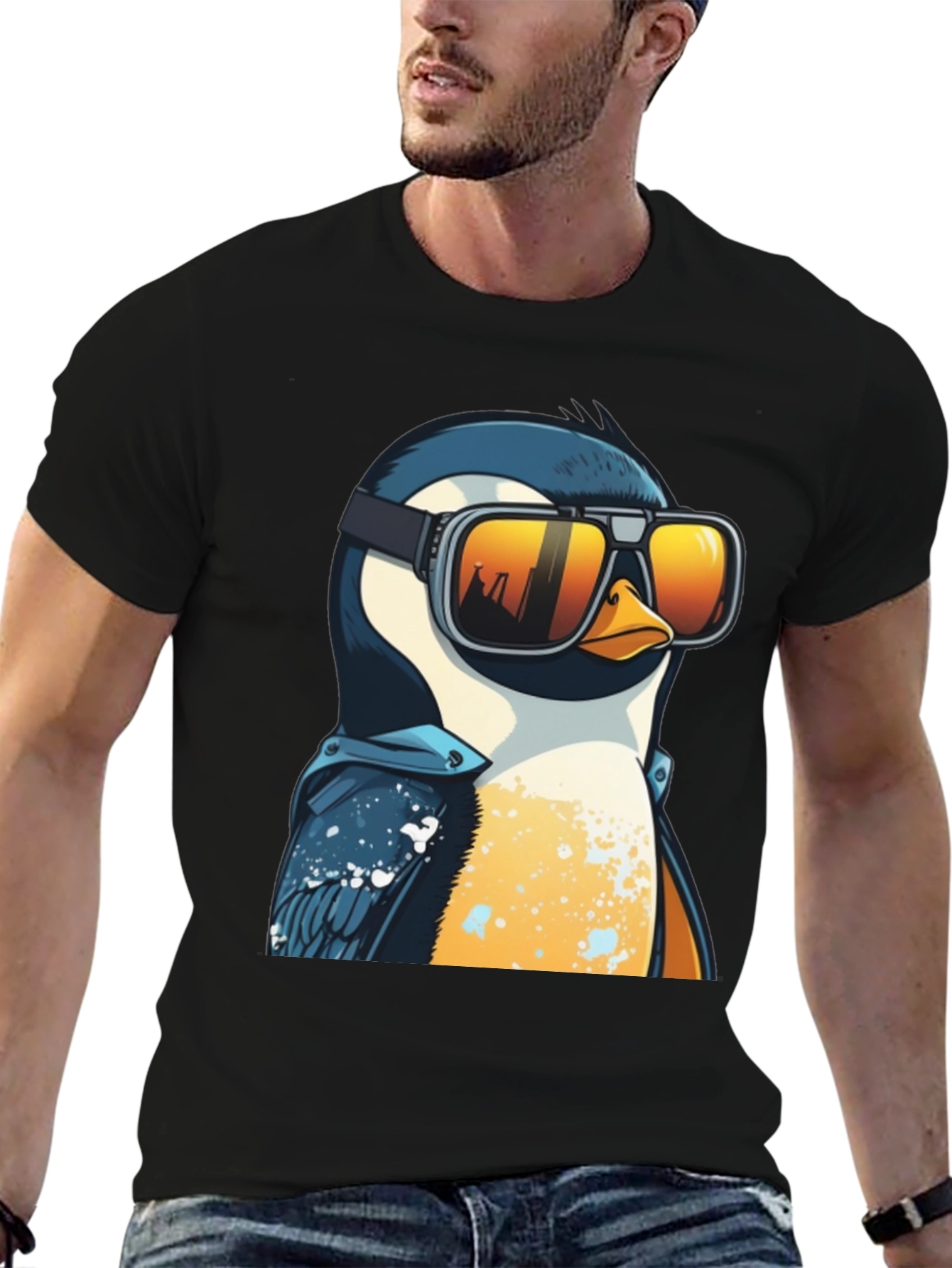 Cool Penguin Graphic Tee - Black Cotton T-Shirt