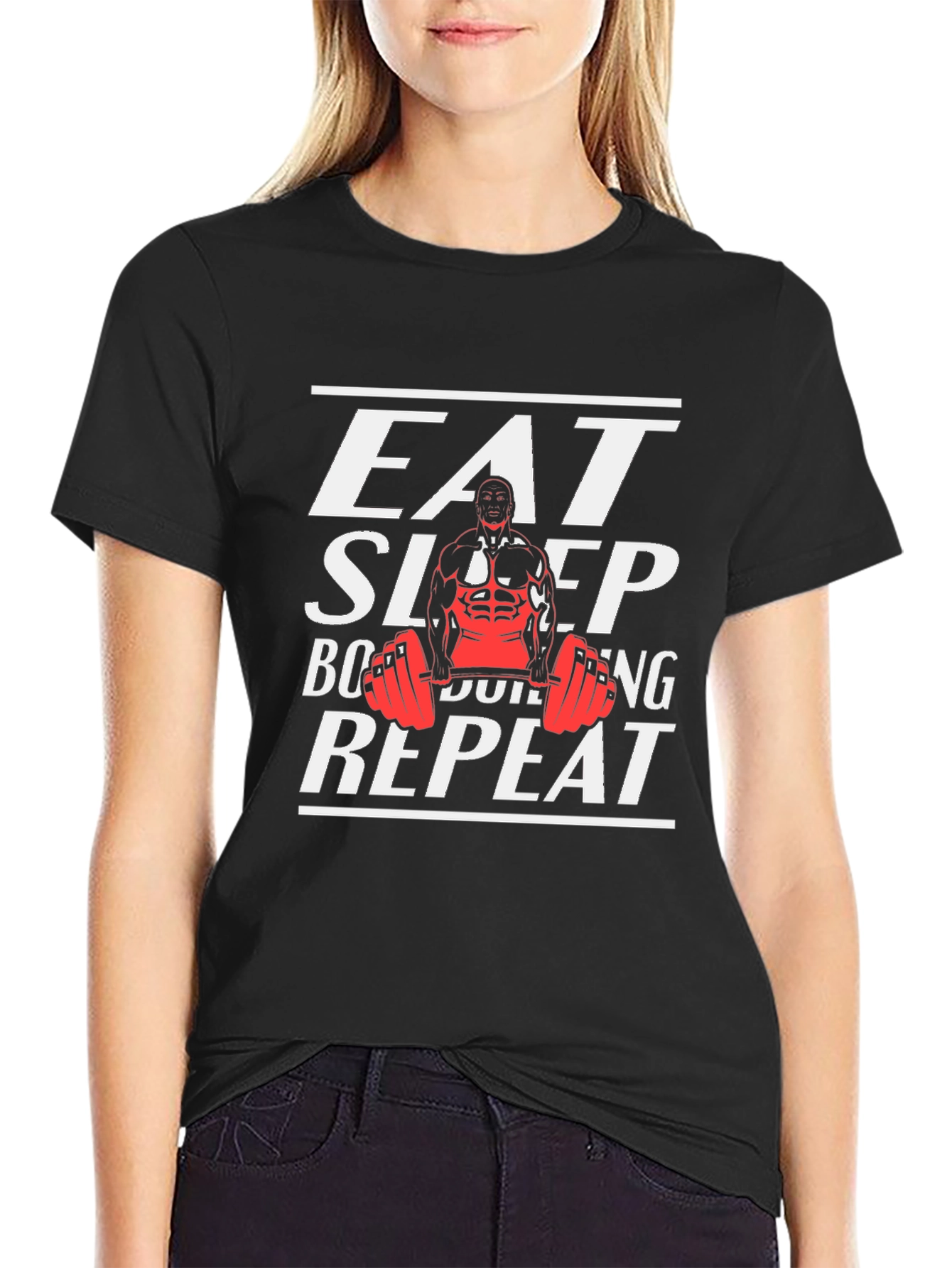 Eat Sleep Bodybuilding Repeat Black Graphic T-Shirt
