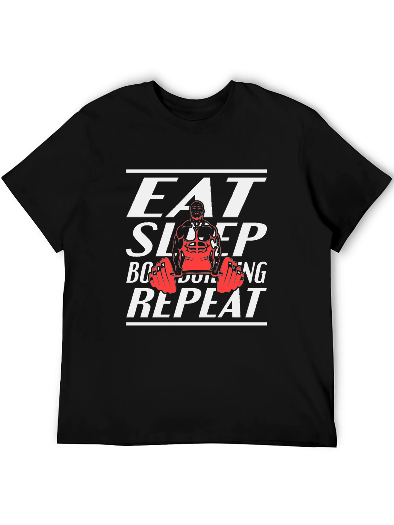 Eat Sleep Bodybuilding Repeat Black Graphic T-Shirt
