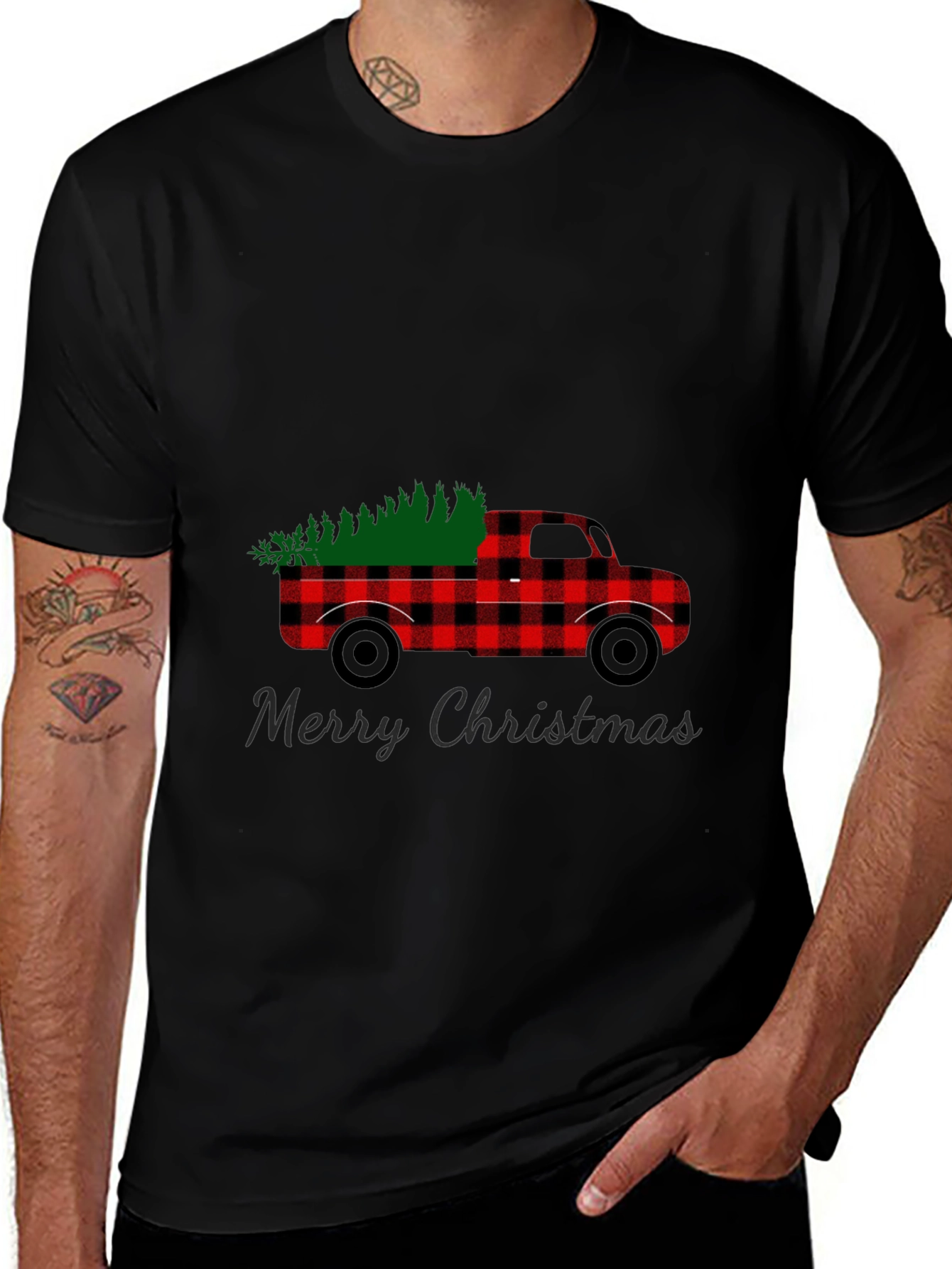 Merry Christmas Buffalo Plaid Truck T-Shirt