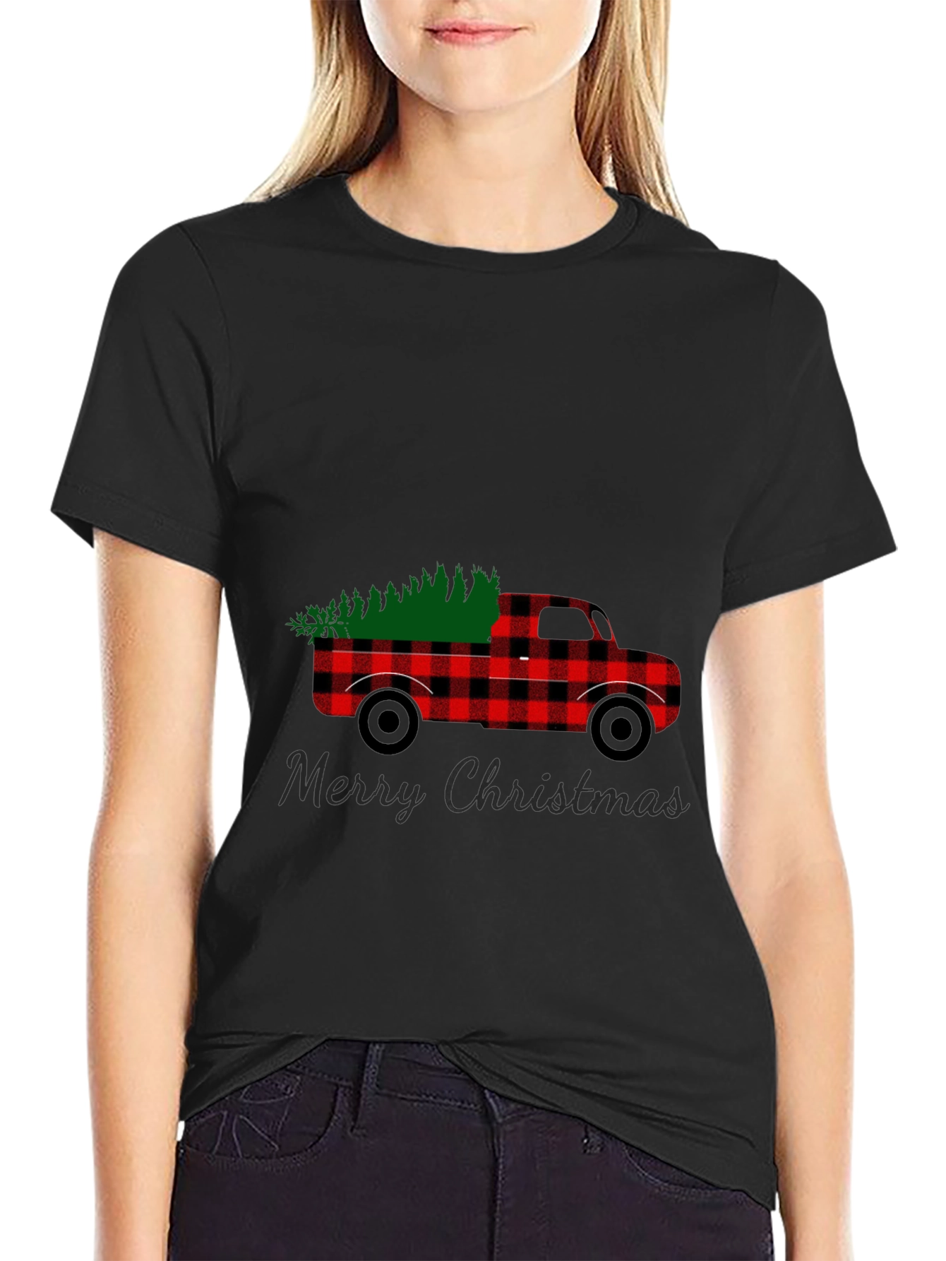 Merry Christmas Buffalo Plaid Truck T-Shirt