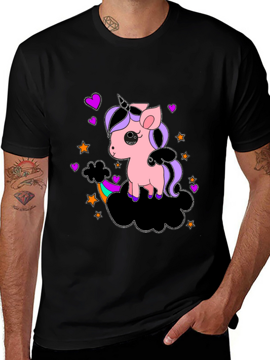 Unicorn Cloud Graphic Tee - Whimsical Black T-Shirt