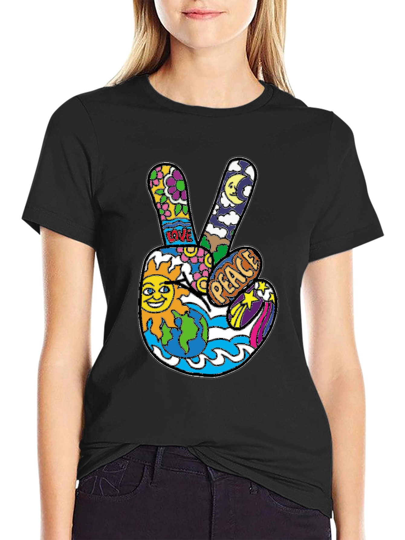 Peace Sign Graphic T-Shirt - Retro Hippie Style