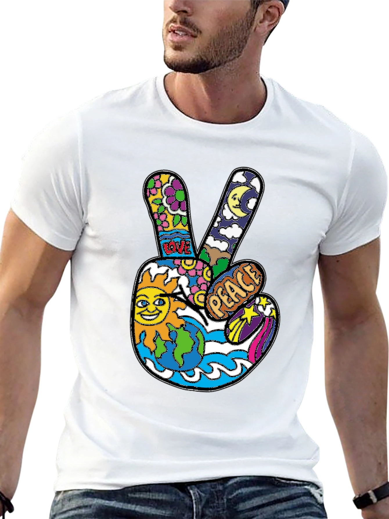 Peace Sign Graphic T-Shirt - Retro Hippie Style