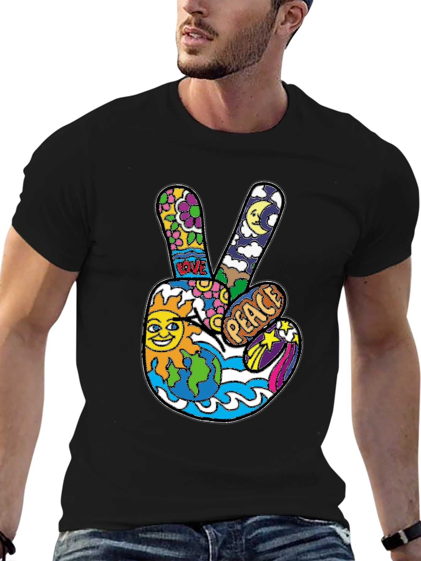 Peace Sign Graphic T-Shirt - Retro Hippie Style