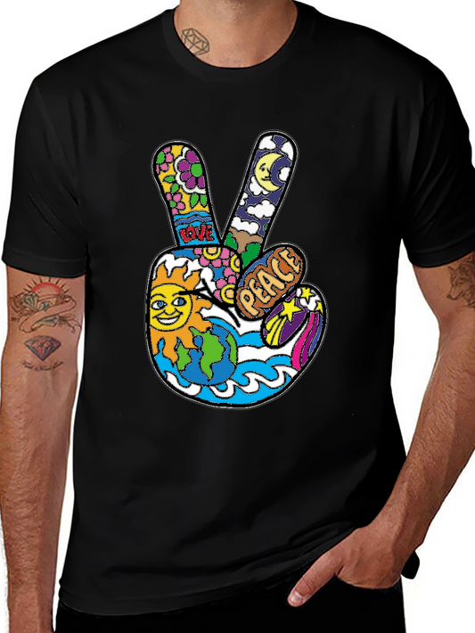 Peace Sign Graphic T-Shirt - Retro Hippie Style