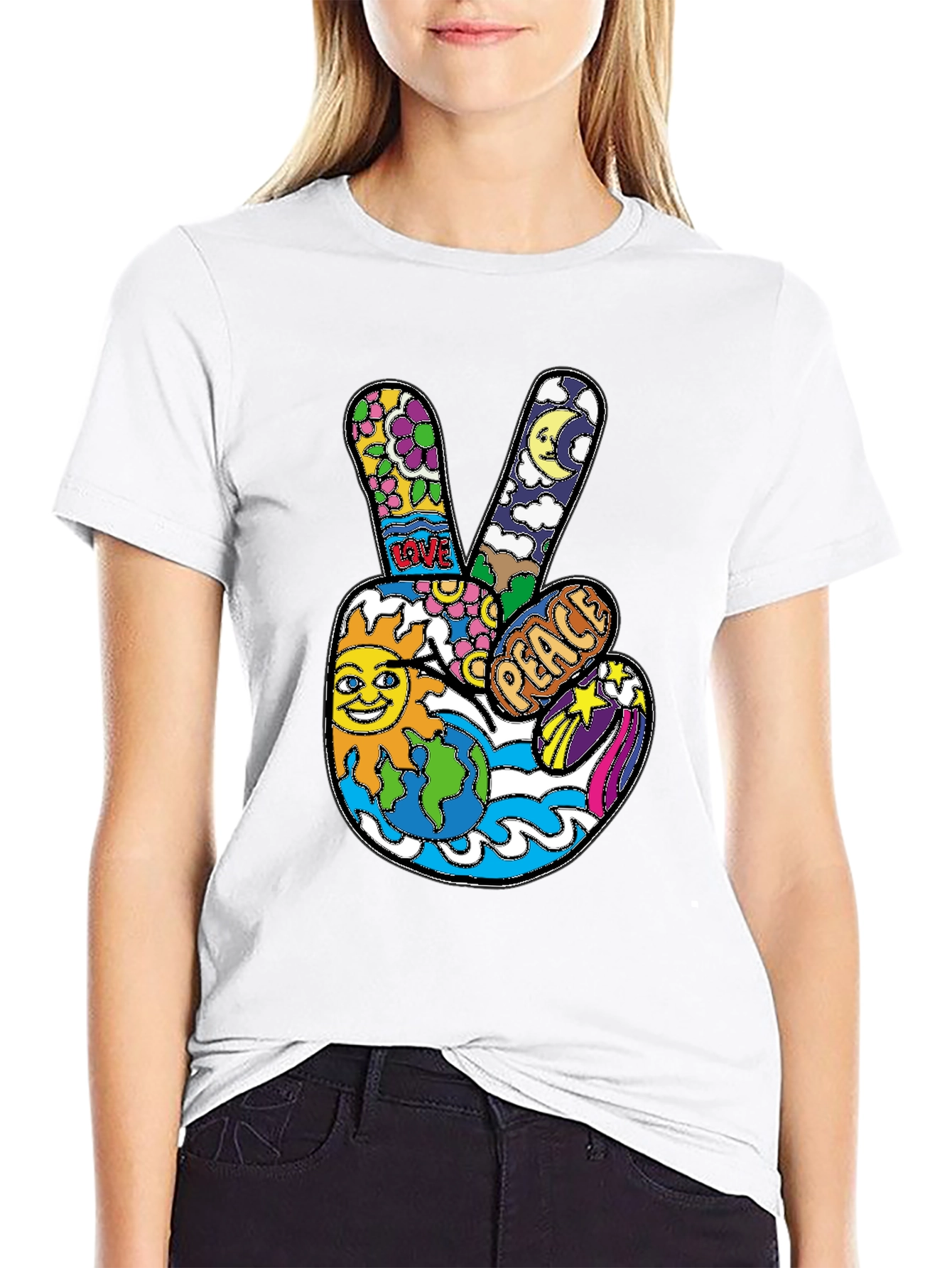 Peace Sign Graphic T-Shirt - Retro Hippie Style