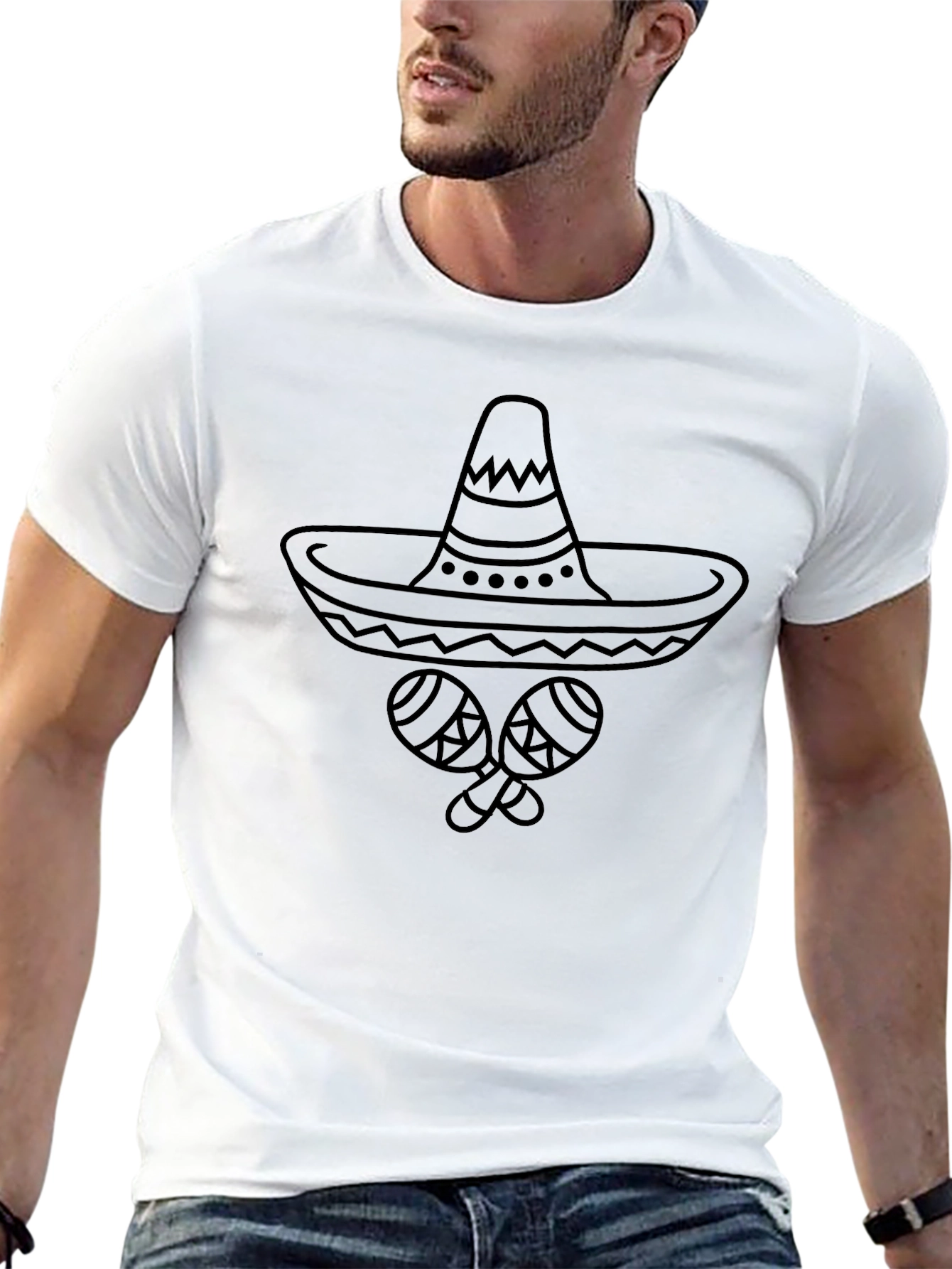 Fiesta Ready Mens T-Shirt - Sombrero & Maracas Design