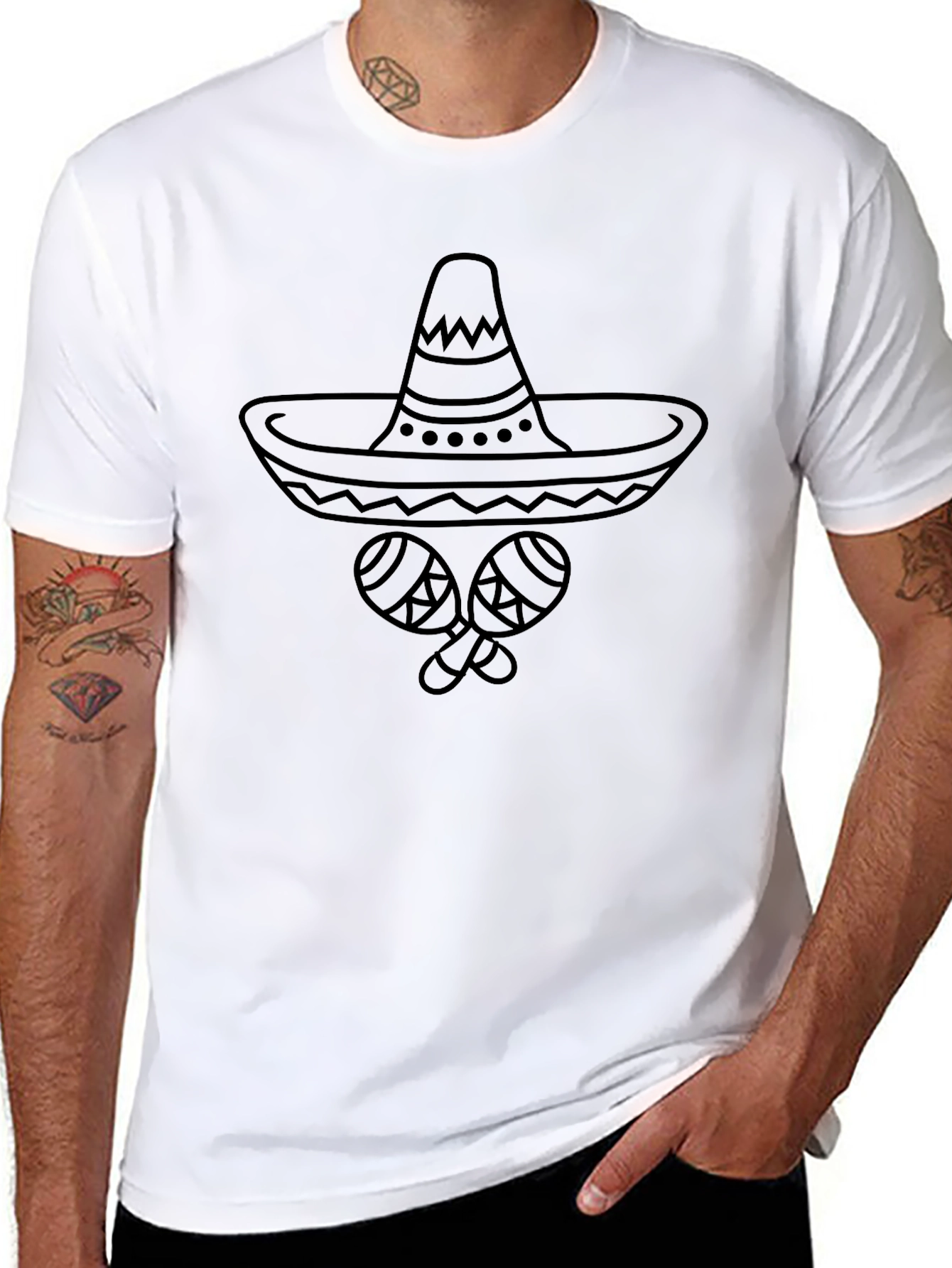 Fiesta Ready Mens T-Shirt - Sombrero & Maracas Design