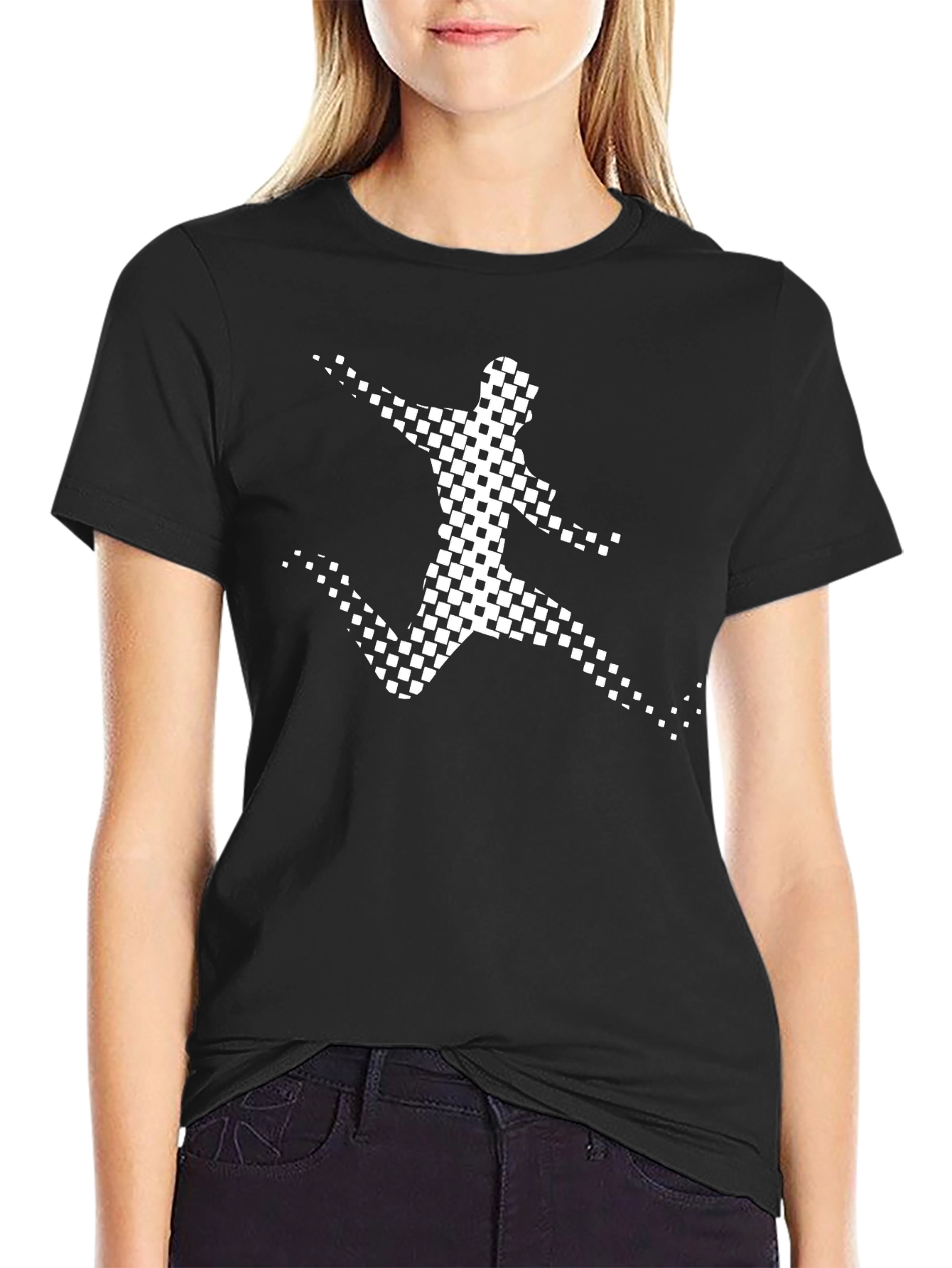 Checkered Runner Graphic Tee - Black Cotton