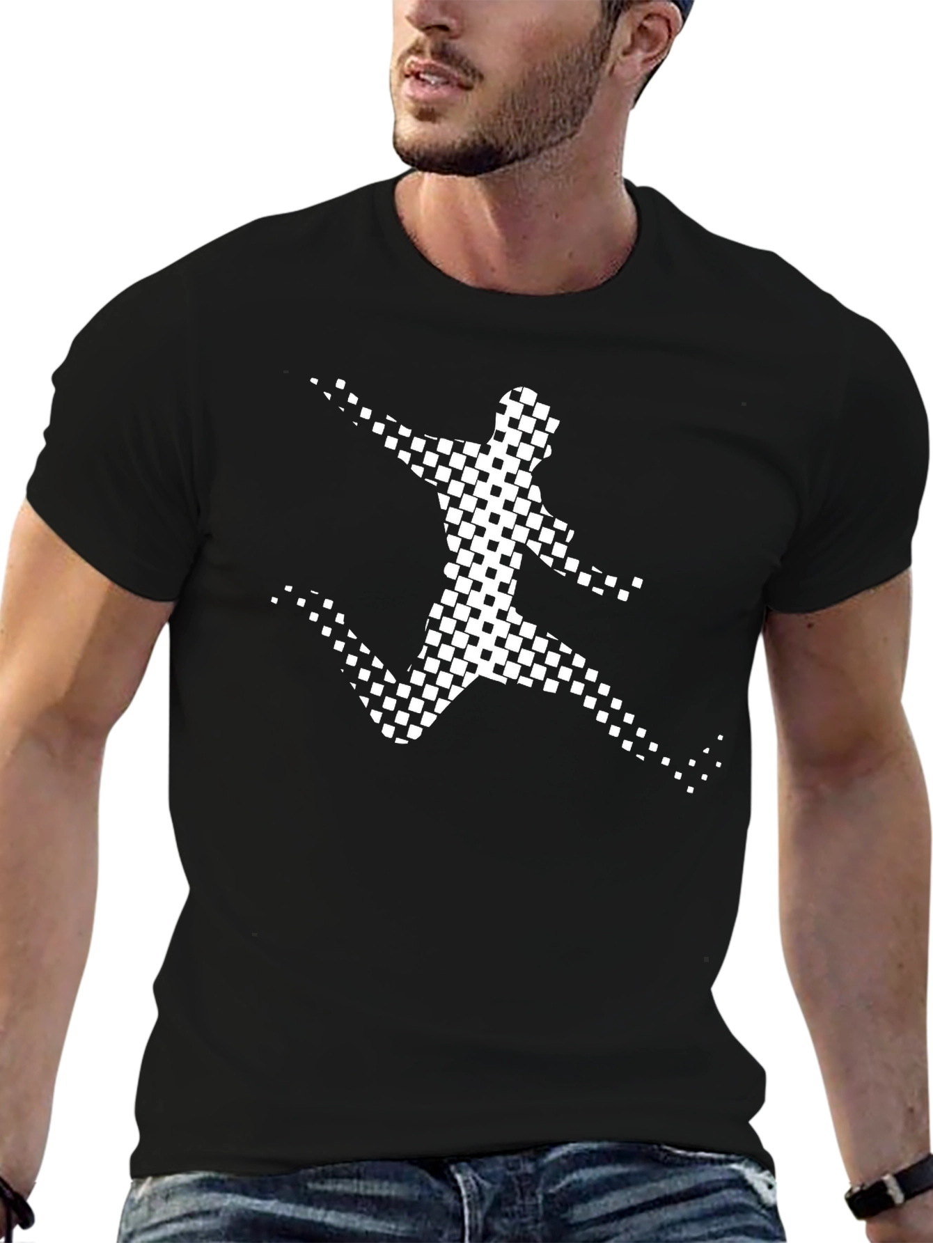 Checkered Runner Graphic Tee - Black Cotton