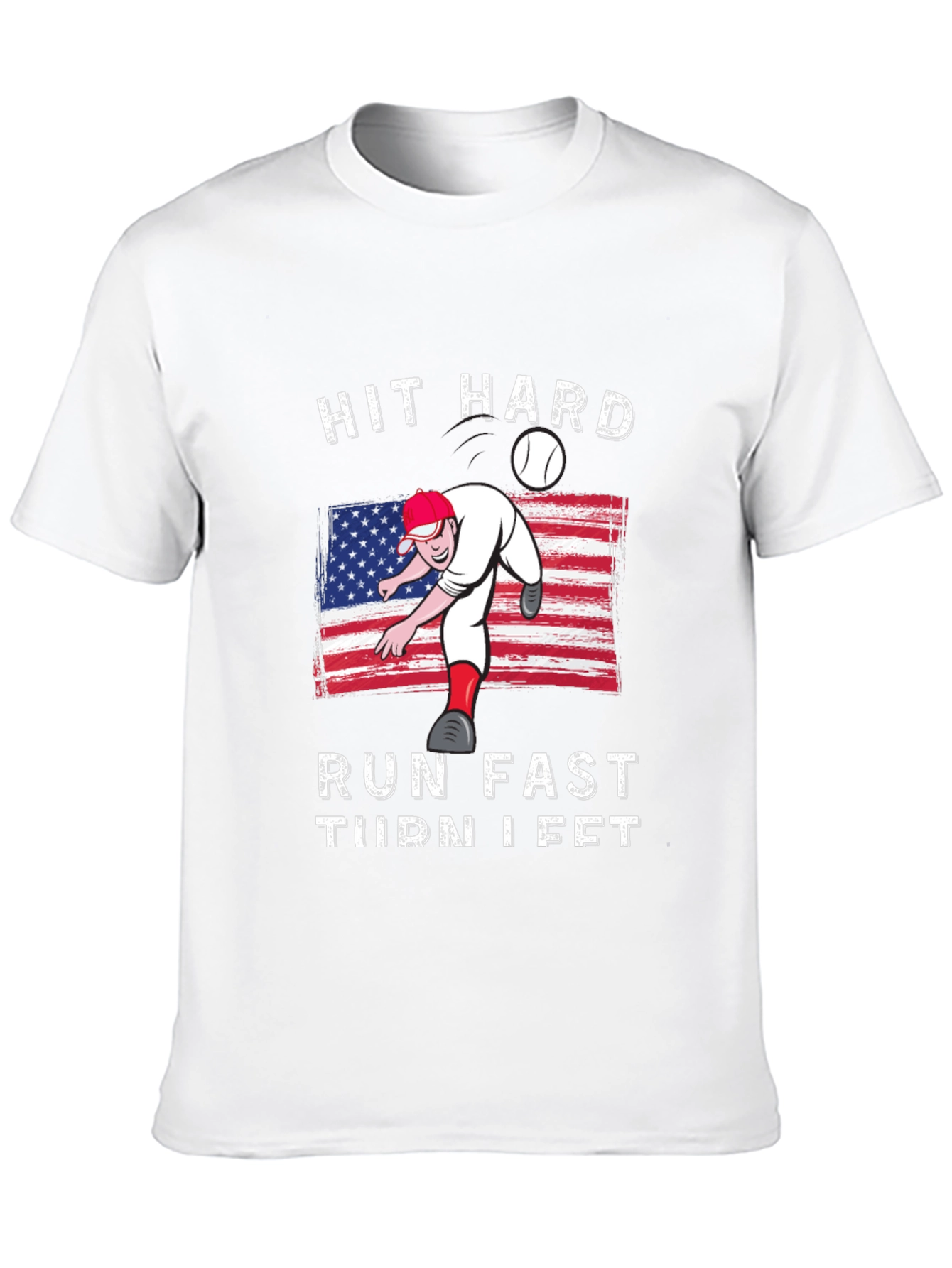 Hit Hard Run Fast Turn Left Baseball Graphic Tee