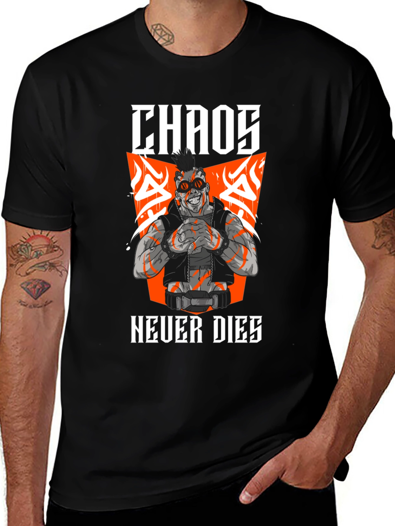 Chaos Never Dies Graphic Print Black T-Shirt