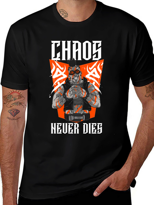 Chaos Never Dies Graphic Print Black T-Shirt