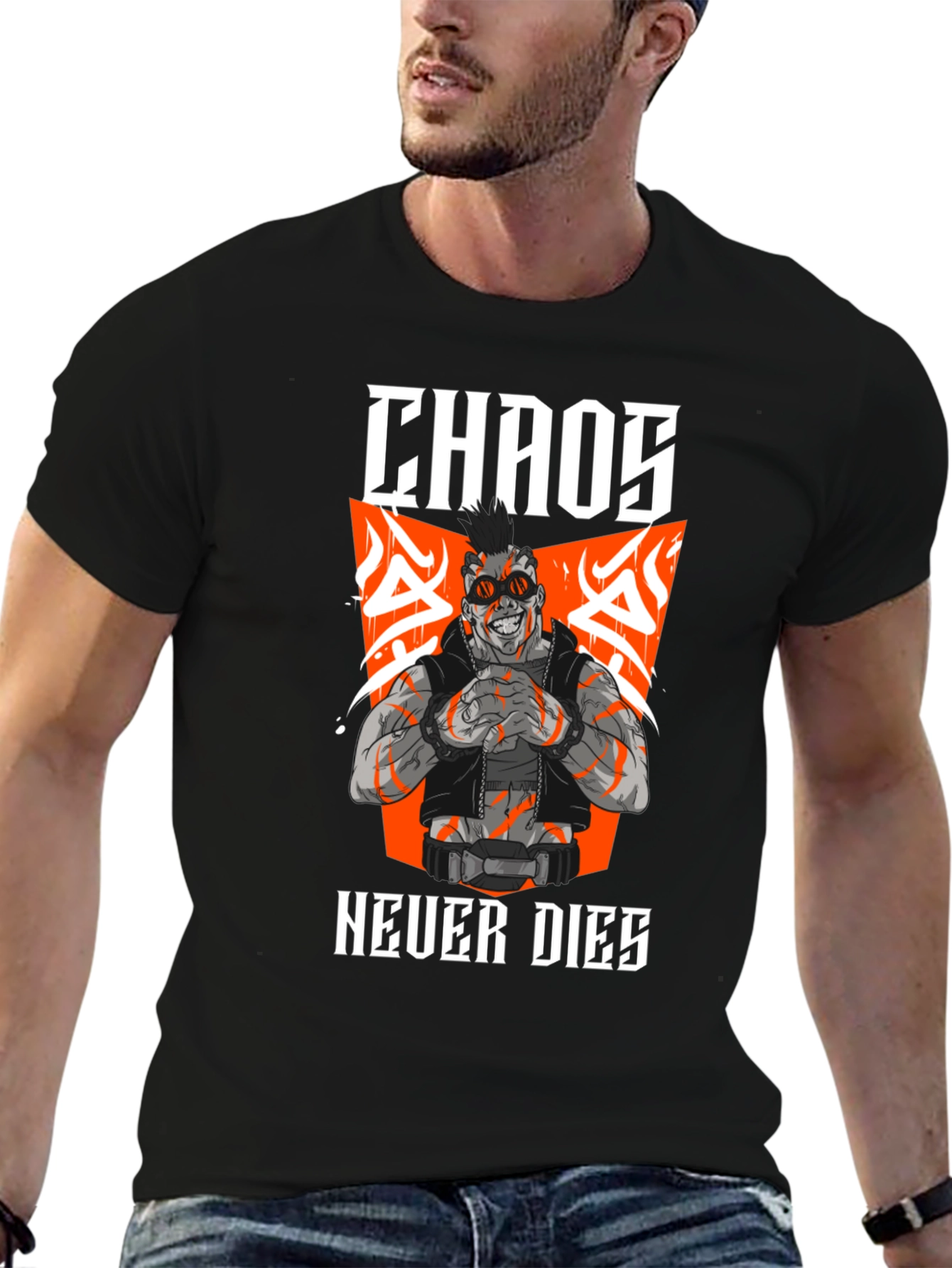 Chaos Never Dies Graphic Print Black T-Shirt