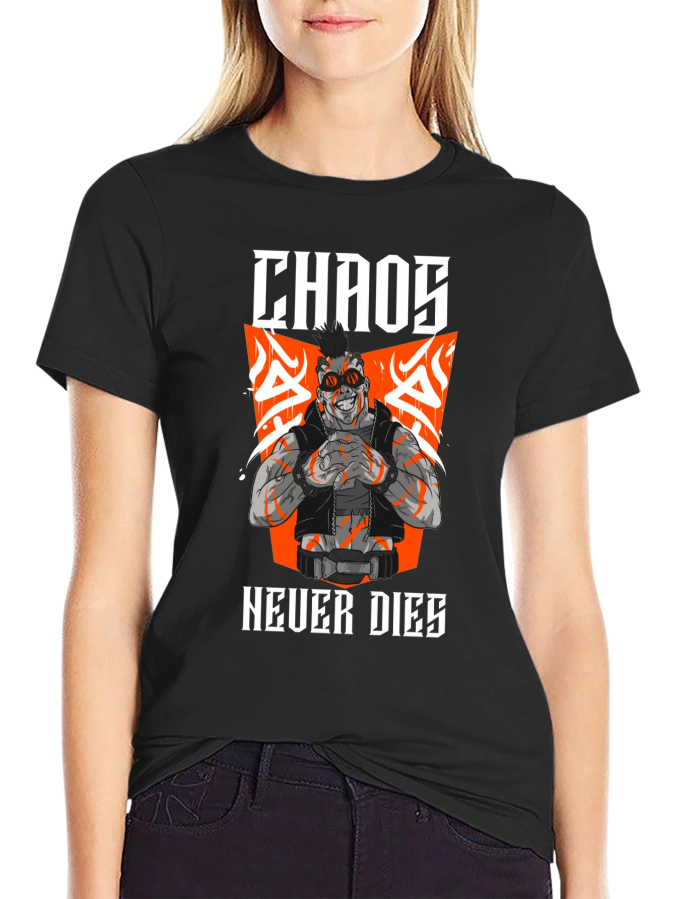 Chaos Never Dies Graphic Print Black T-Shirt