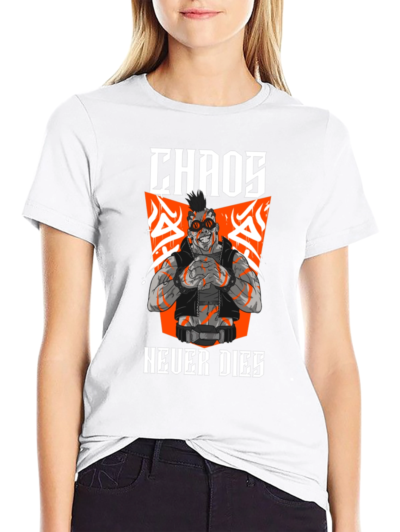 Chaos Never Dies Graphic Print Black T-Shirt