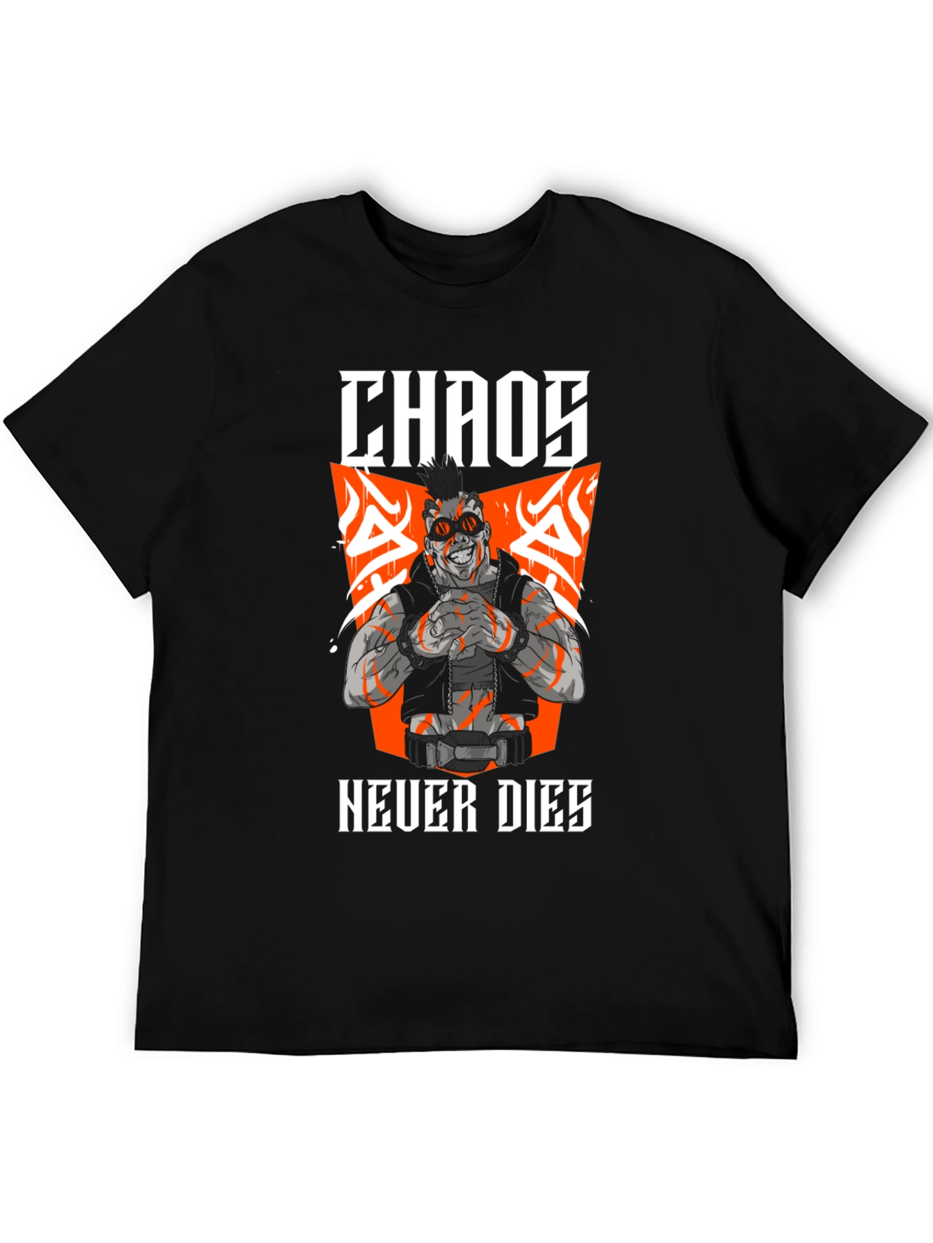 Chaos Never Dies Graphic Print Black T-Shirt
