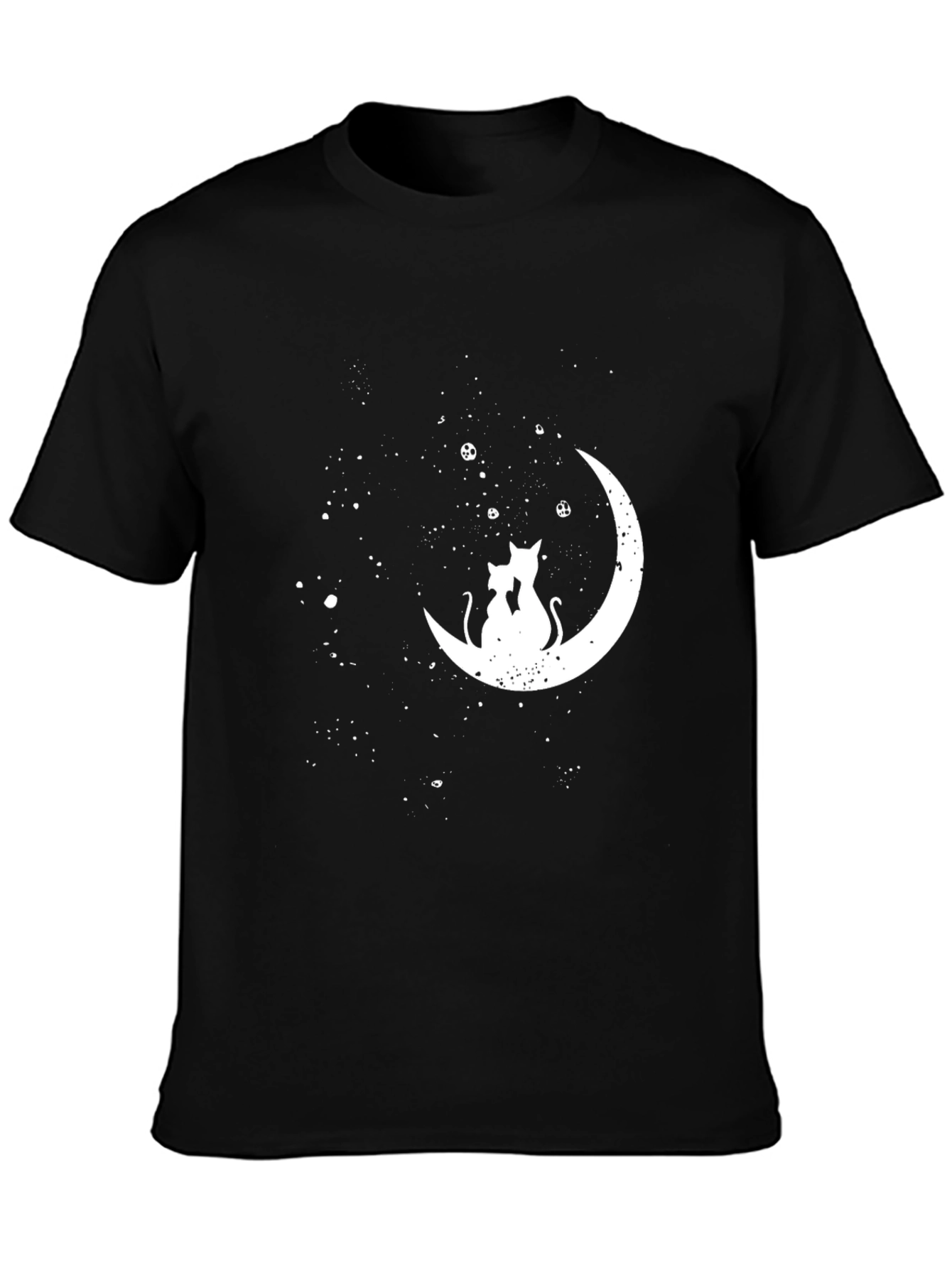 Cats on the Moon T-Shirt - Black Crew Neck