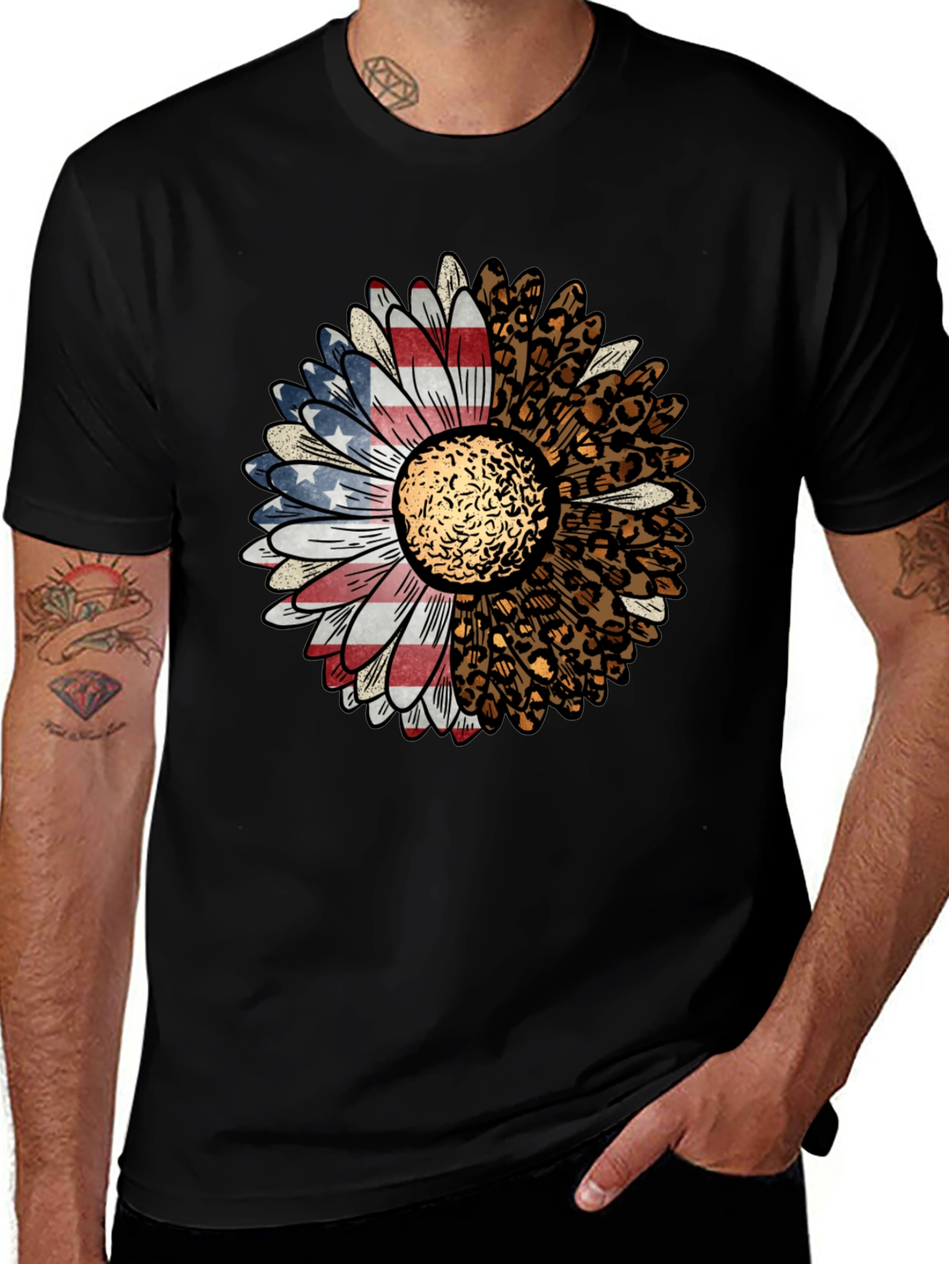 American Flag Leopard Sunflower Graphic Tee