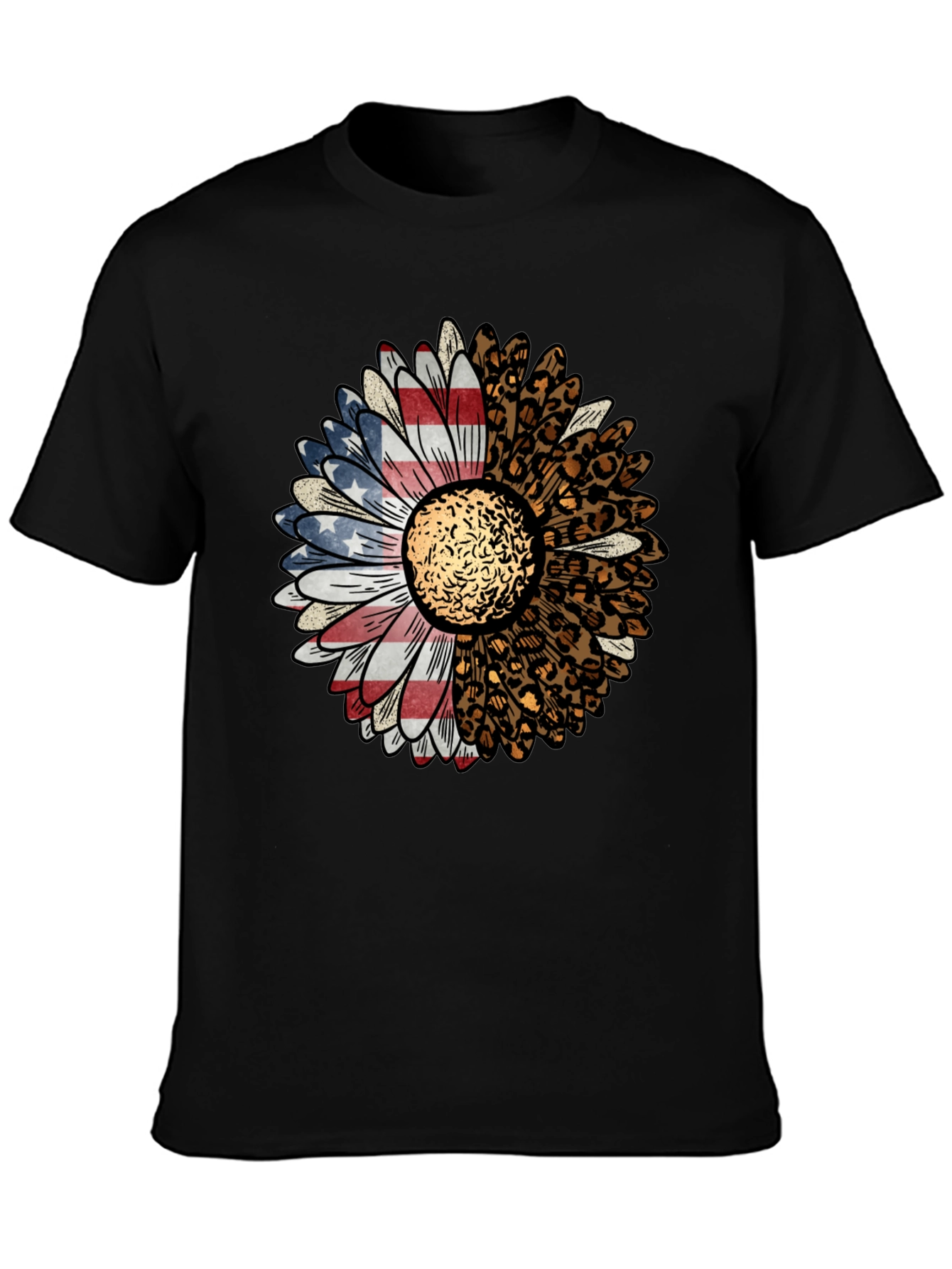 American Flag Leopard Sunflower Graphic Tee