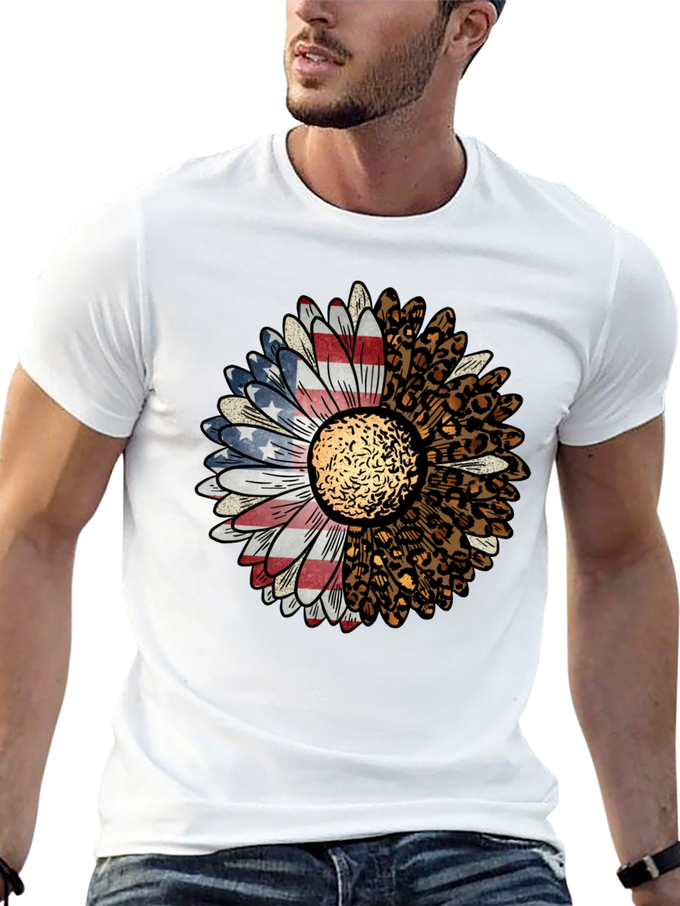 American Flag Leopard Sunflower Graphic Tee