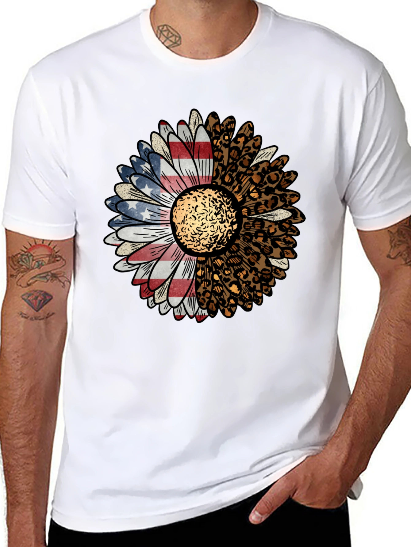 American Flag Leopard Sunflower Graphic Tee