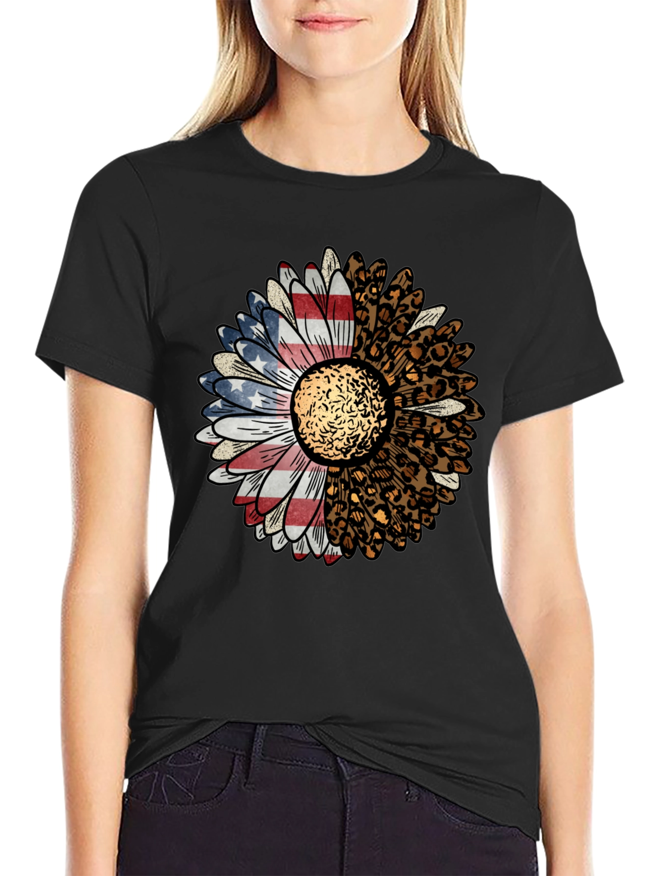 American Flag Leopard Sunflower Graphic Tee