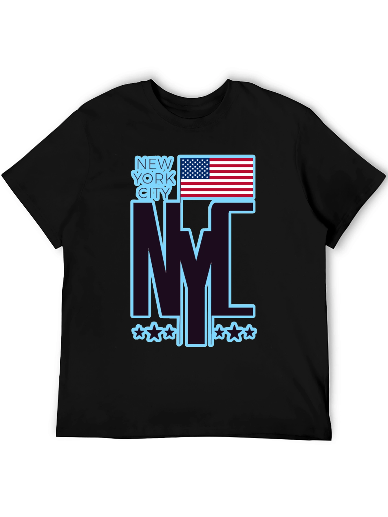 NYC USA Flag Graphic Tee - Black Casual T-Shirt