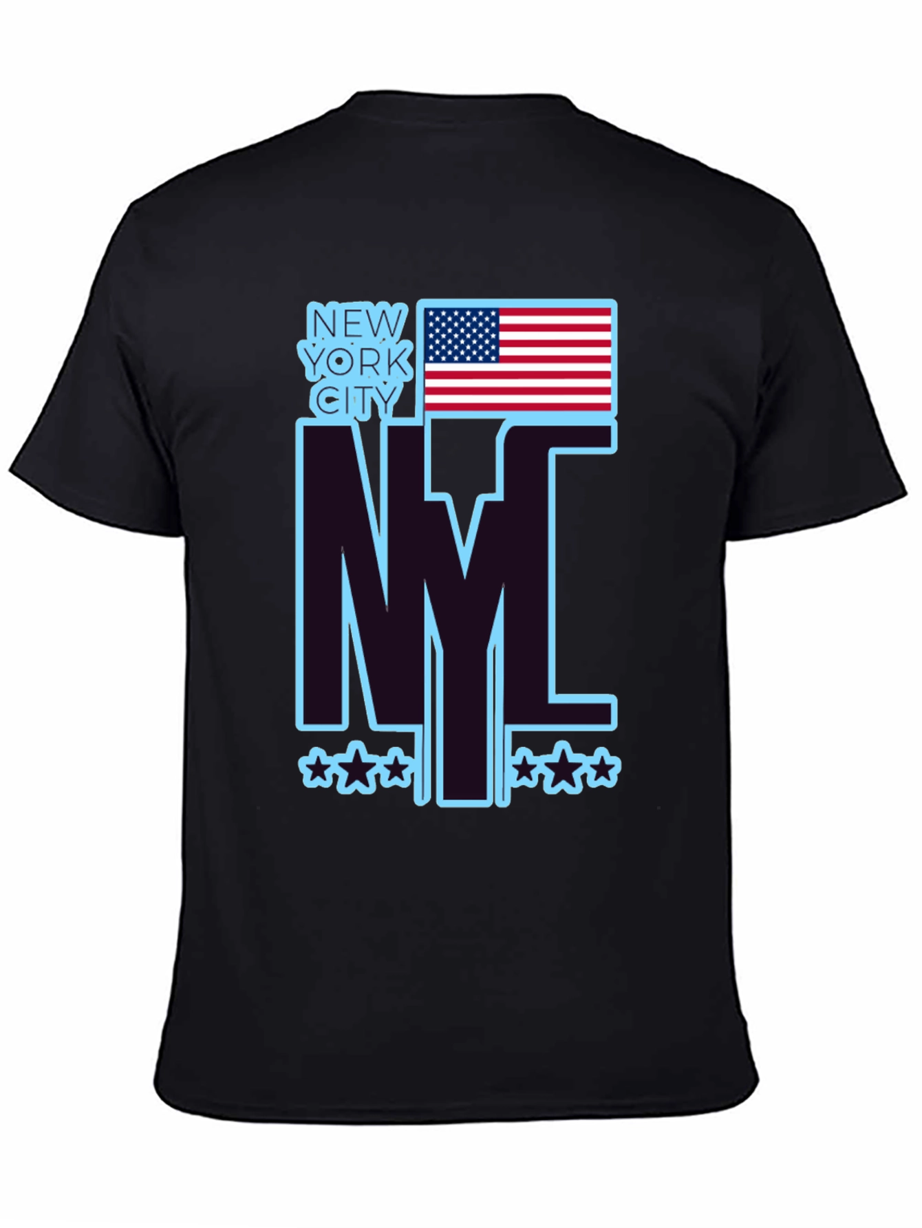 NYC USA Flag Graphic Tee - Black Casual T-Shirt
