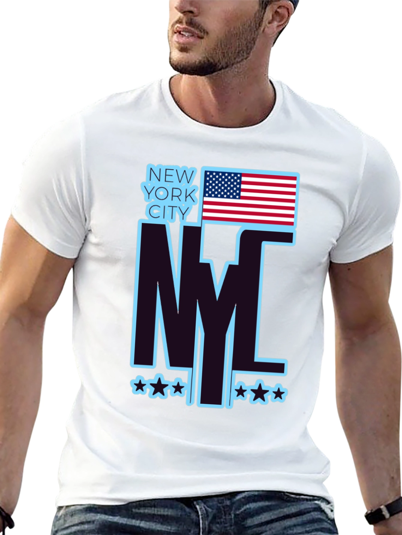 NYC USA Flag Graphic Tee - Black Casual T-Shirt