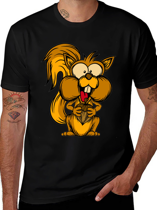 Funny Squirrel Graphic Tee - Black Cotton T-Shirt